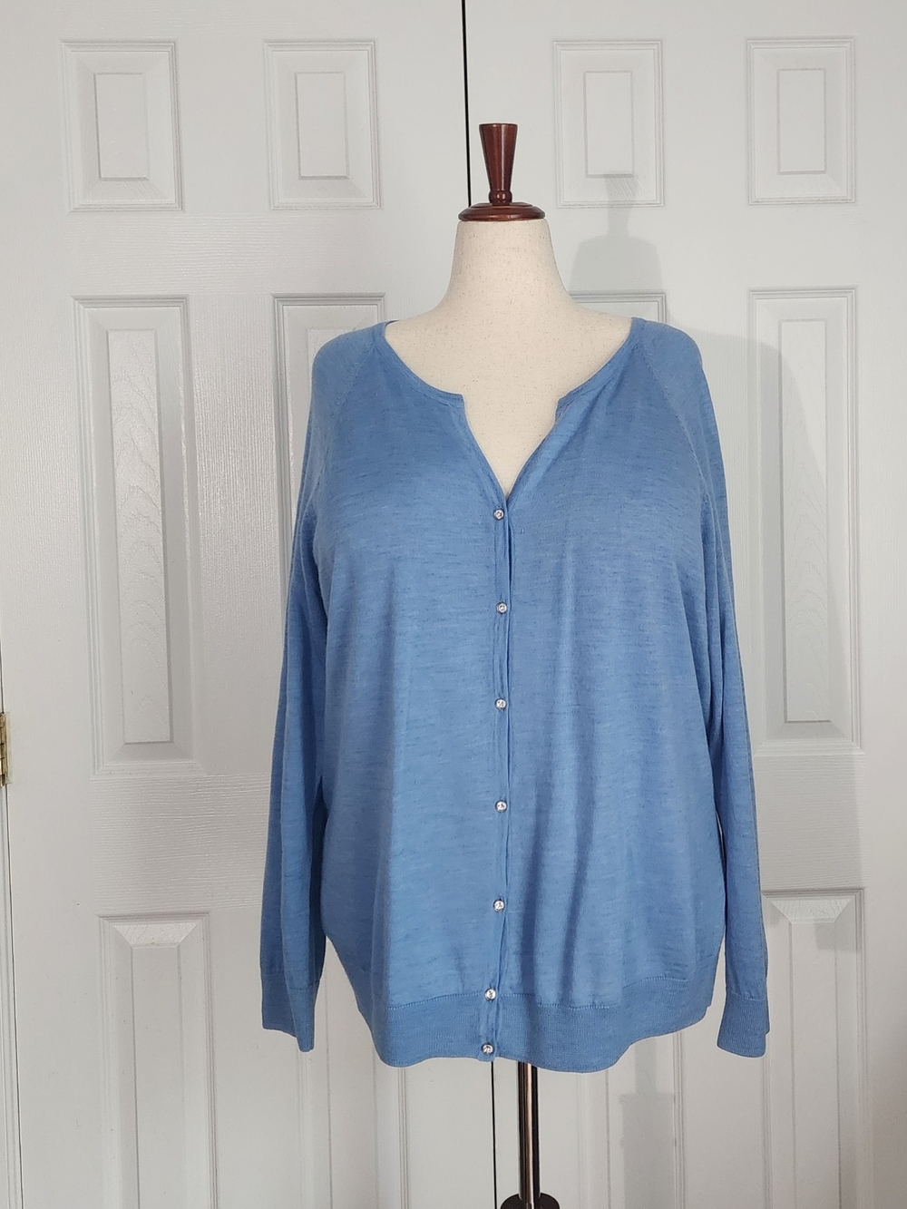 3X Merino Wool Light Blue Women's Button-Front Sweater